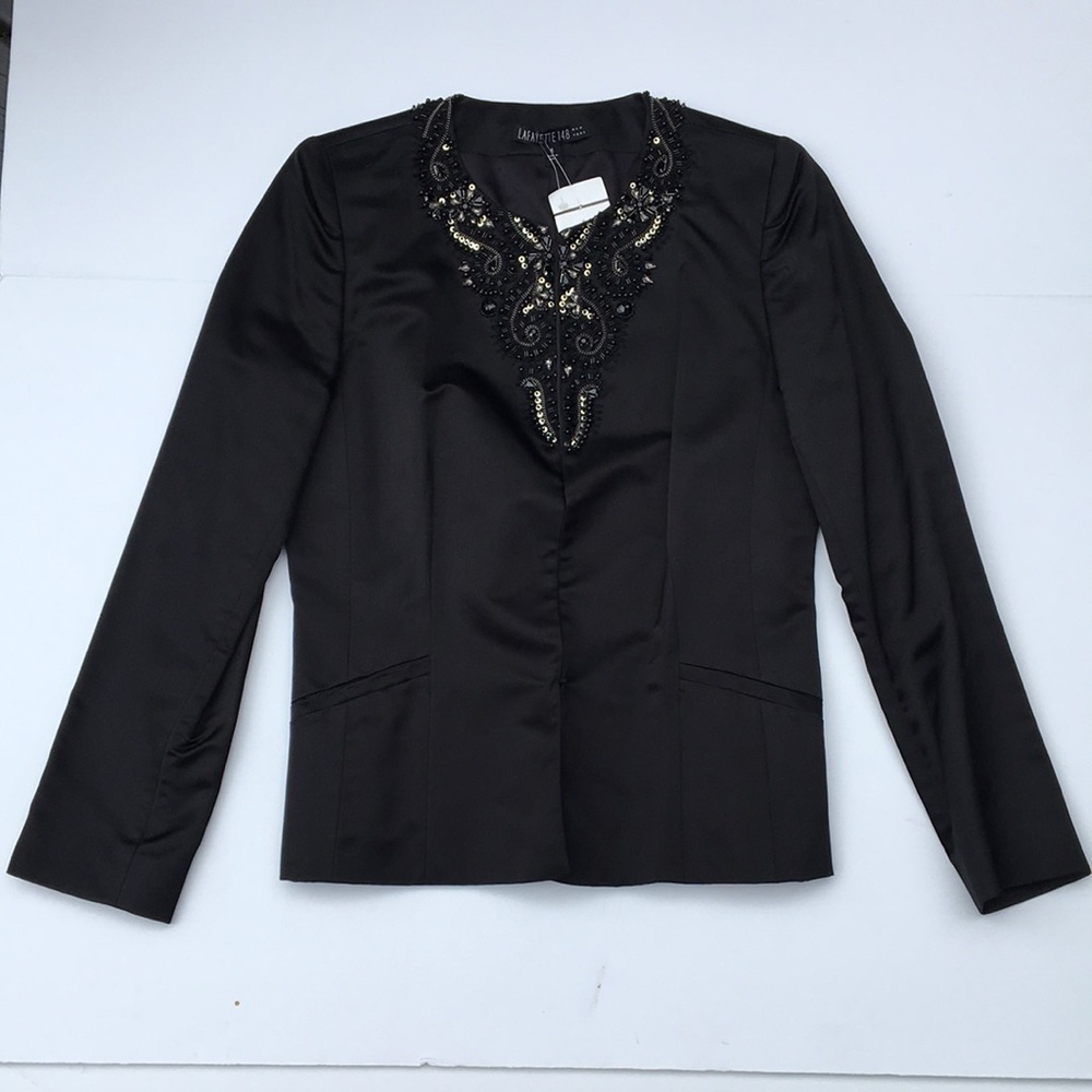 BOGO Lafayette 148 black silk beaded jacket 8 sample